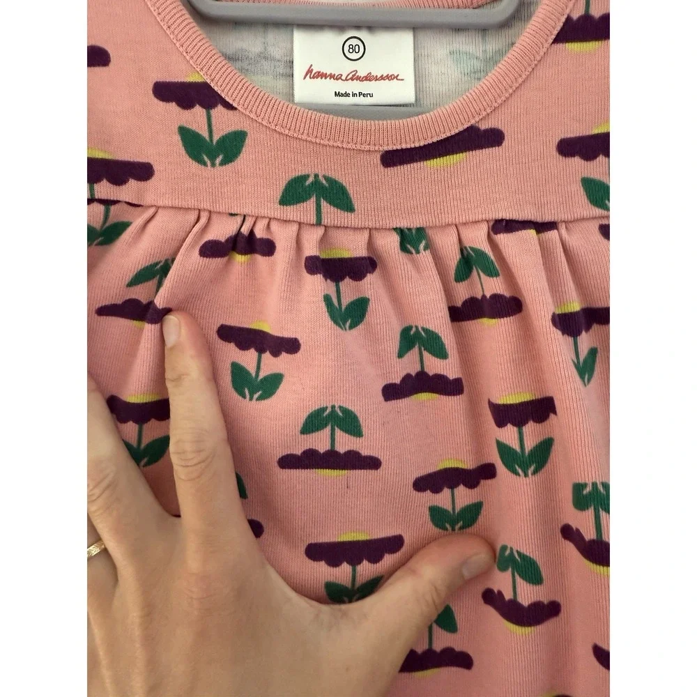 Hanna Andersson Floral Scandi Dress 80 18-24 Pink Striped Vtg Peru